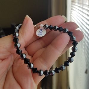 Swarovski Elements Onyx Jet Black Crystal & Hematite Tennis Bracelet NWT